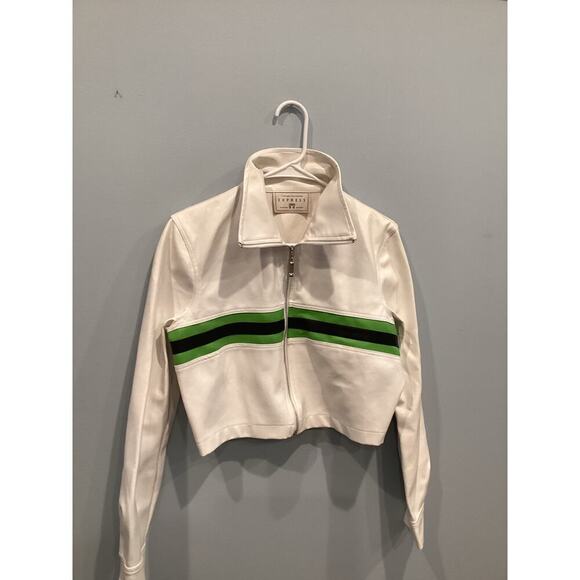 Vtg Express Womens Cropped Jacket Size Small S White Green Y2K Britney Rave Punk - Picture 7 of 14